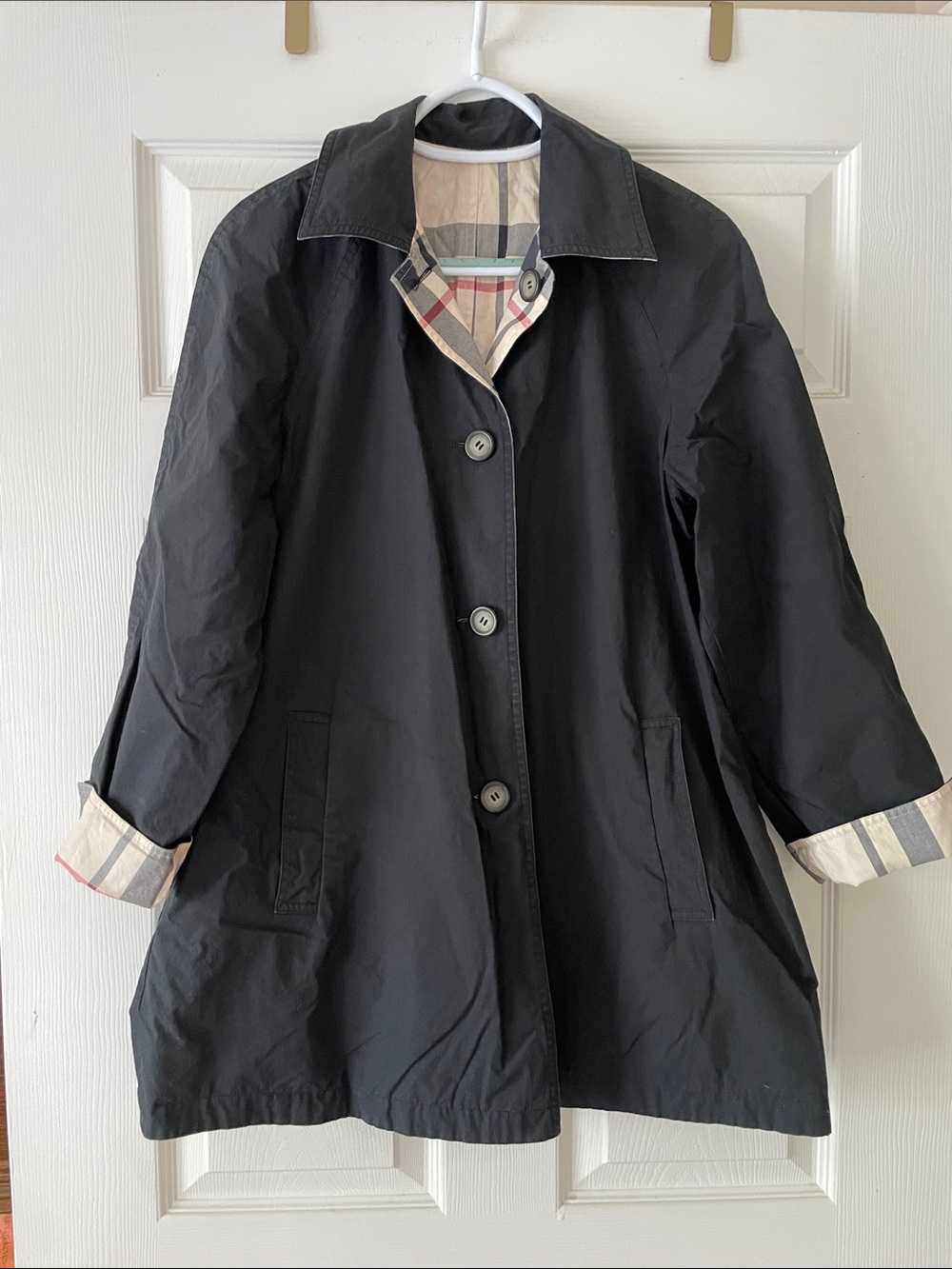 Vintage Pendleton Reversible Black Trench Coat with Plaid - Women's Jacket